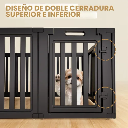 Vista 8 de Corralito para perros, corral transparente para perros, corral para perros en interiores, fácil de instalar y quitar, corralito para cachorros Negro