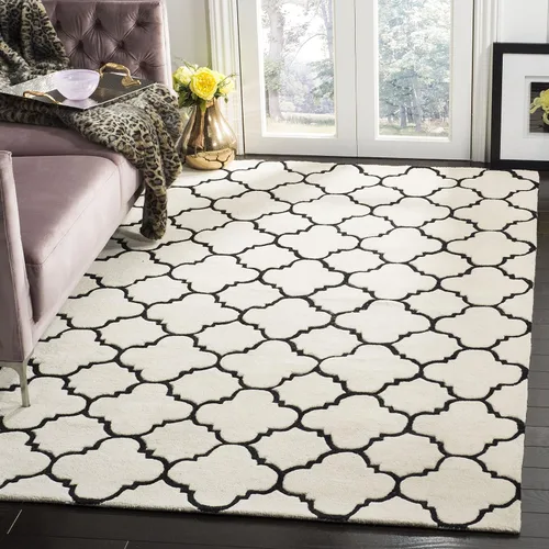 Vista 4 de SAFAVIEH Chatham Collection - Alfombra decorativa de 2 x 3 pies, color negro y marfil, lana cuadriculada enrejada hecha a mano, ideal para zonas