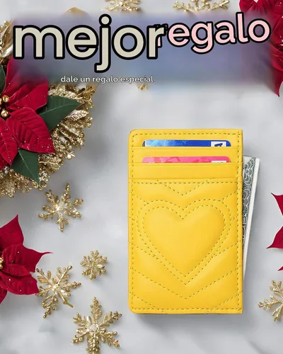 Vista 8 de Tarjetero de cuero acolchado para mujer cartera pequeña (amarillo)
