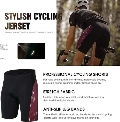 Vista 3 de Santic Maillot de ciclismo de manga corta para hombre ropa de bicicleta de carretera con relleno