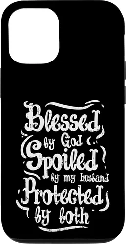 Vista 26 de iPhone 16 Blessed by God Spoiled by My Husband Funny Wife Mom Case