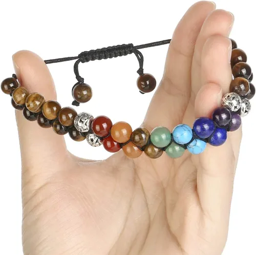Vista 3 de TOP PLAZA - Pulsera de cuentas de chakras con 7 cristales curativos para yoga, meditación, relajación, ansiedad, para hombre y mujer