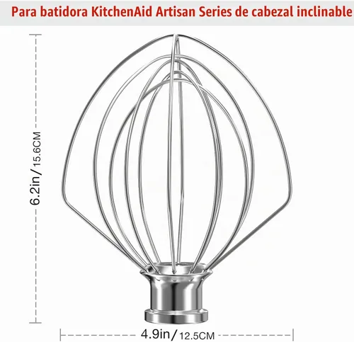 Vista 4 de K45WW - Accesorio de acero inoxidable de 6 alambres para batidora KitchenAid con cabezal inclinable, cuenco de 4.5 a 5 cuartos de galón, repuesto