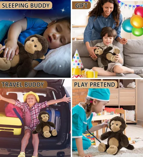 Vista 4 de DolliBu Peluche de mono – Animal de peluche súper suave, lindo peluche marrón de vida silvestre, adorable juguete de peluche esponjoso para niños