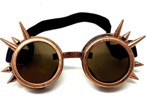 Vista 13 de Mad Scientist Time Traveler Steampunk - Gafas de disfraz de Halloween para mujeres y hombres Espiga de oro