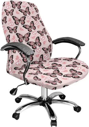 Vista 25 de Xoenoiee Bee Floral Print Office Chair Covers, Stretch Computer Boss Chair Cover with Button High Back Chair Slipcover Anti-Dust Rotating Chair