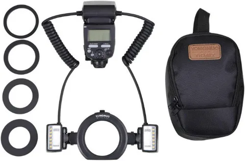 Vista 2 de YONGNUO YN24EX TTL Macro Ring Flash YN-24EX Marco Twin Flash, 2 cabezales de flash 4 anillos adaptadores para cámaras DSLR Canon