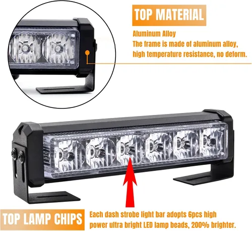 Vista 8 de Luces de advertencia de emergencia LED 2 en 1 de 12V para tablero con luces estroboscópicas con botón de interruptor, barra de luz intermitente