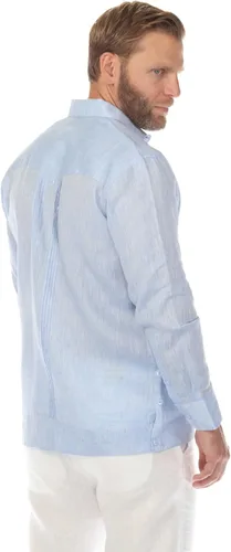 Vista 7 de Mojito Collection Guayabera de lujo de dos bolsillos de lino 100% para hombre con plisado incrustado
