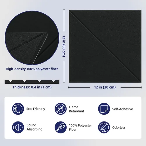 Vista 7 de Vieshful Paneles acústicos, paneles de pared absorbentes de sonido para despegar y pegar, paquete de 10 paneles de fieltro de alta densidad de 12 x