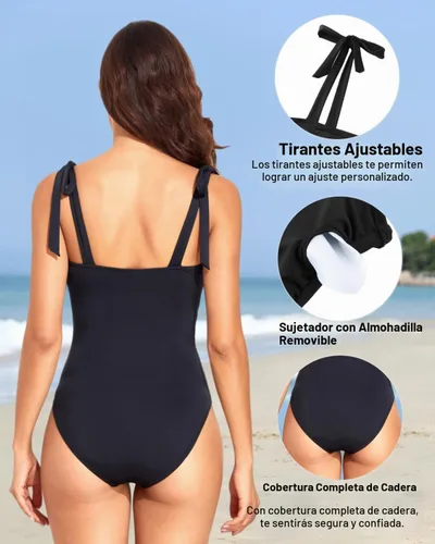 Vista 4 de Trajes de baño de una pieza para mujer, trajes de baño adelgazantes Negro