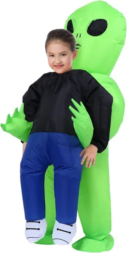 Vista 6 de YEAHBEER Disfraz inflable de jinete de alienígena para Halloween para adultos y niños, disfraz inflable de fiesta de cosplay