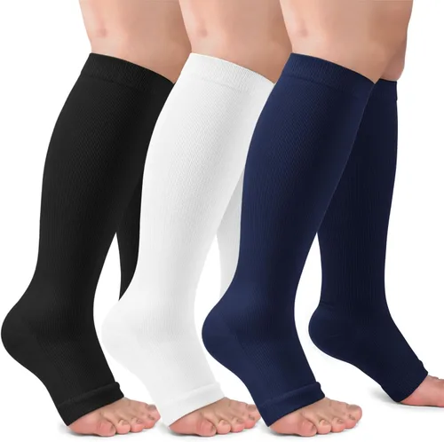 Vista 10 de CTHH Calcetines de compresión sin dedos para mujeres y hombres con puntera Beige