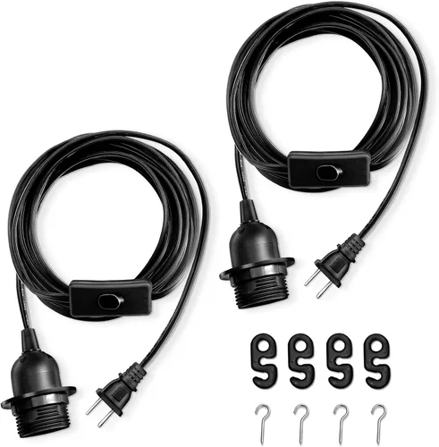 Vista 7 de Cable de Luz Colgante – Bombilla Colgante de 10 Pies con Cable de Enchufe – Paquete de 2 Cables de Lámpara Casquillo de Luz E26 con Cable