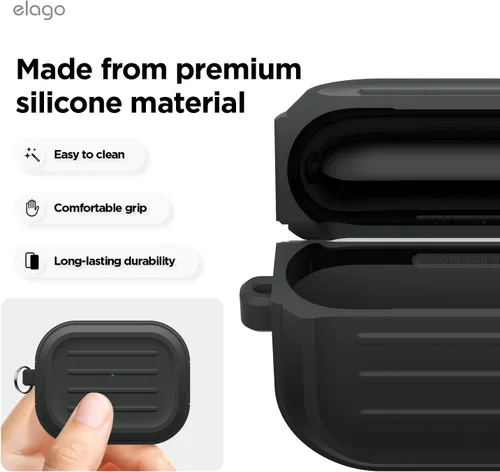 Vista 4 de elago Armor Case Compatible con AirPods Pro 3 Case - Mosquetón incluido, compatible con carga inalámbrica, resistente a golpes, protección completa