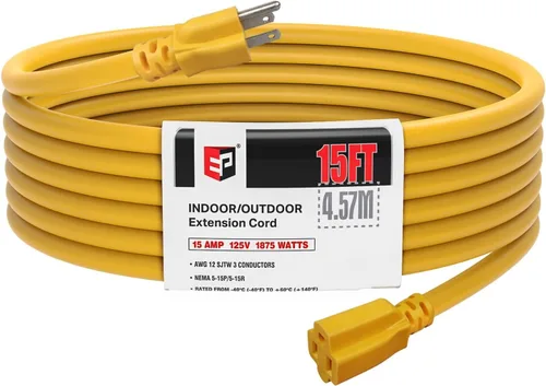 Vista 22 de EP 50 Ft Heavy Duty Outdoor Extension Cord, 12/3 SJTW Black 3-Prong Negro