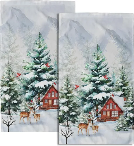 Vista 35 de Giwawa Juego de 2 toallas de mano vintage con diseño de oso y ciervo, diseño de alce y árbol, toalla de cara súper suave para baño, cocina, hombre