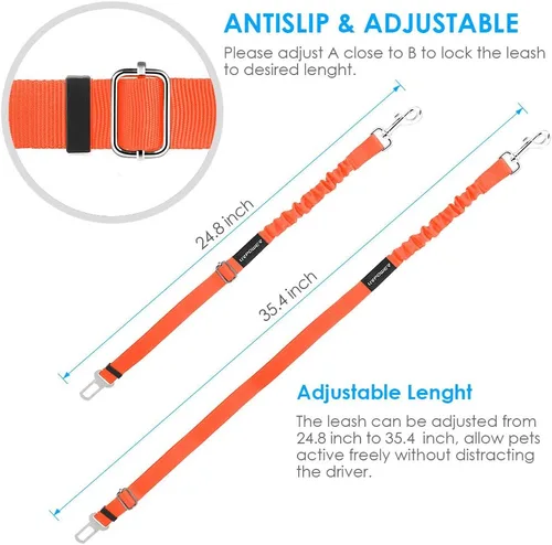 Vista 5 de URPOWER Paquete de 2 cinturones de seguridad para perro, arnés retráctil para automóvil, cinturón de seguridad ajustable para mascotas con Naranja