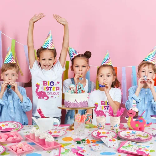 Vista 6 de WAWSAM Camiseta promocionada de dinosaurio con anuncio de hermana grande para niñas pequeñas