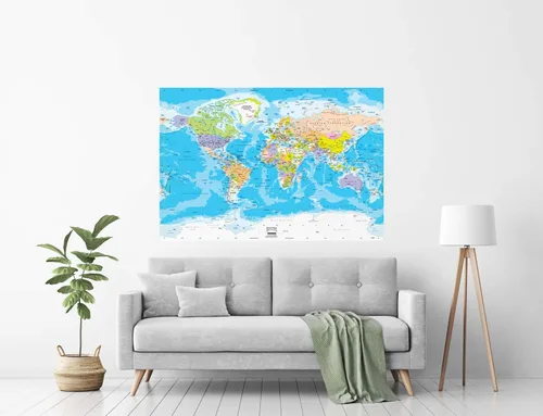 Vista 2 de Academia Maps Vinilo decorativo grande de 53 x 36 pulgadas con mapa del mundo del océano azul Papel tapiz fácil de colgar para pegar y despegar