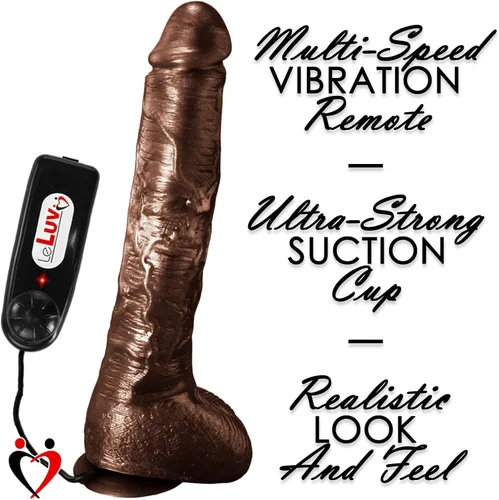 Vista 2 de LeLuv Vibrador pene venoso realista de 10 pulgadas con ventosa gruesa larga chocolate