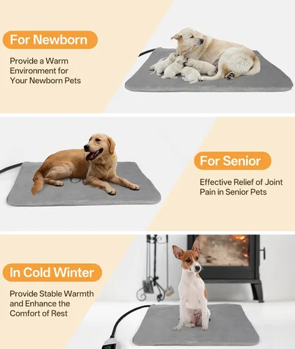 Vista 7 de Almohadilla térmica para mascotas para gatos y perros pequeños con 12 temperaturas ajustables, impermeable y resistente a las mordidas, almohadilla
