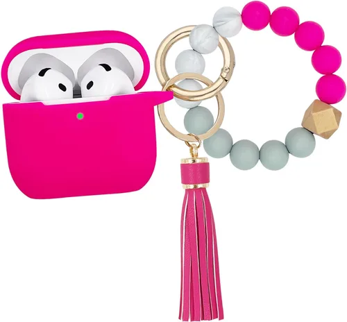 Vista 14 de KOUJAON Funda compatible con AirPods 4, funda protectora de silicona suave con llavero de pulsera, compatible con auriculares inalámbricos Apple Té