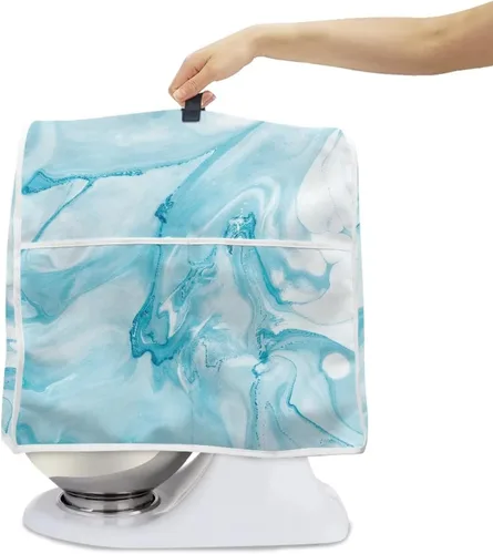 Vista 2 de Funda para batidora de soporte con estampado de mármol azul, compatible con mezclador de cocina de 4.5 a 5 cuartos de galón, fundas lavables a azul