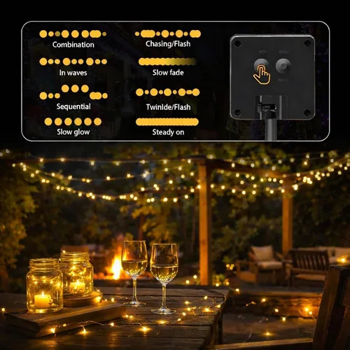 Vista 5 de SyouHome Paquete de 2 luces solares para exteriores, 400 luces LED de 132 pies, extralargas, 8 modos, luces parpadeantes impermeables para jardín