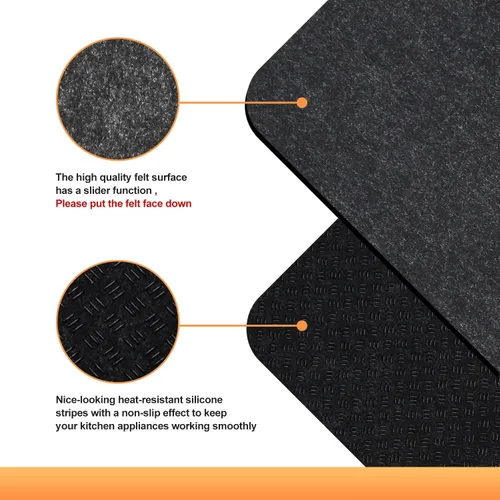 Vista 2 de SIUDANGKA 2 alfombrillas resistentes al calor para freidora de aire, cafetera, tostadora, protector de encimera rectangular negro de fieltro
