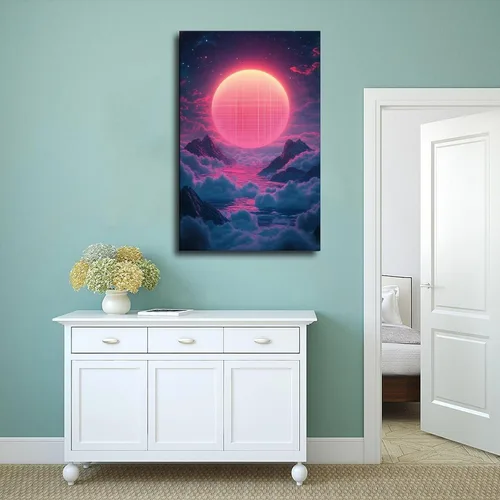 Vista 4 de 80s Vaporwave Neon Geometry Art – Retro Futuristic Poster – Digital Synthwave Wall Hanging Canvas Poster Wall Art Decor Print Picture Paintings for