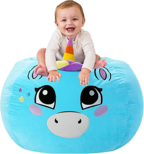 Vista 37 de Aubliss - Silla de almacenamiento para peluches en forma de puf (Estrella Aqua, Mediana (32"))