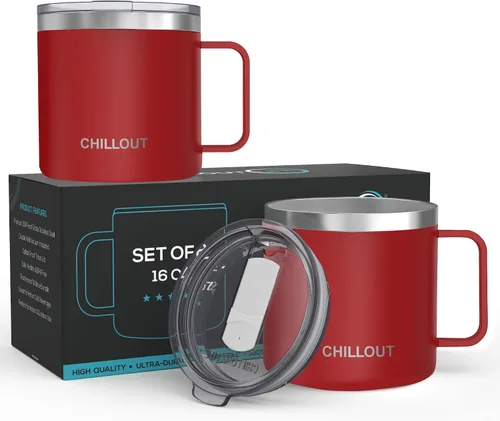 Vista 8 de Chillout Life - Taza de café con aislamiento térmico al vacío, acero inoxidable, mango y tapa, 16 onzas