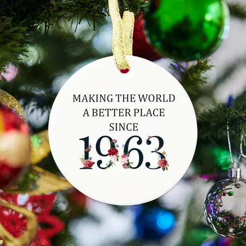 Vista 5 de Regalos de cumpleaños número 60 para mujeres y hombres, adorno de cerámica para el 60º recuerdo - Haciendo del mundo un lugar mejor desde 1963