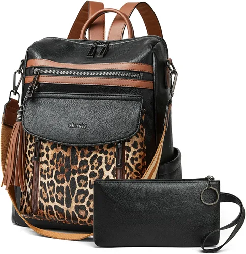 Vista 12 de Shrrie - Mochila de cuero para mujer, bolso de moda, mochila de cuero para mujer, mochila de viaje de diseñador, bolso de hombro convertible