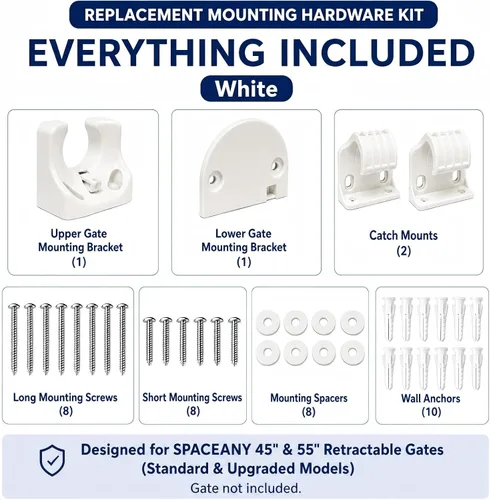 Vista 2 de SPACEANY Kit de piezas de repuesto retráctil para puerta de bebé, accesorios oficiales para puertas de seguridad SPACEANY - Incluye montaje de Blanco