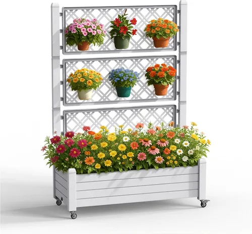 Vista 10 de PatioZen Cama de jardín elevada de 14 galones, maceta elevada de riego automático con tapón de drenaje y medidor para verduras, flores, hierbas Ashen