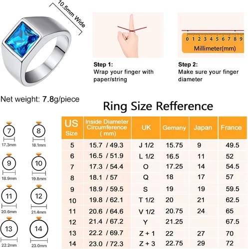 Vista 5 de U7 Anillo de joyería de moda de ónix negroazul para hombres y mujeres, anillos de sello cuadrado de acero inoxidable para papá y padre, anillos