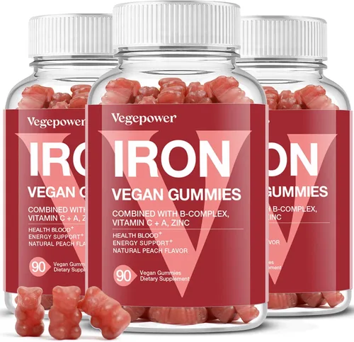 Vista 10 de Suplemento de gomitas de hierro vegano - con vitamina C, A, complejo B, folato, zinc para adultos y niños - Apoyo para la salud de la sangre