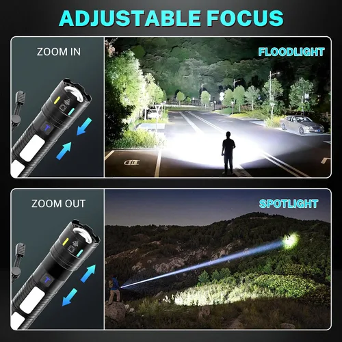 Vista 5 de Linternas Recargables 990,000 Lúmenes Altos, Luz Flash Súper Brillante de Largo Alcance 5000ft, 4 Modos con LED Rojo Intermitente Linterna Táctica