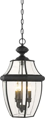Vista 4 de Generation Lighting 6039-965 Lancaster - Linterna colgante tradicional de tres luces para exteriores, acabado de níquel cepillado antiguo, 40 vatios