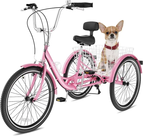 Vista 16 de NAIZEA Triciclo para adultos, bicicleta de crucero de tres ruedas de 7 velocidades, triciclos para adultos de 20/24/26 pulgadas, bicicletas de 3
