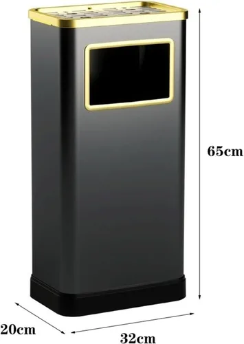 Vista 2 de Cubo de basura de acero inoxidable con tapa, cubo de basura comercial de metal con cubo interior extraíble y cenicero, para oficina, hotel