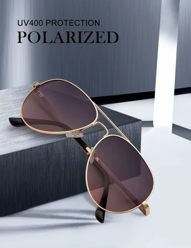 Vista 4 de HENGOSEN Lentes de sol polarizados de aviador para hombres y mujeres, marco de metal premium, lentes de sol Pilot con protección UV 400