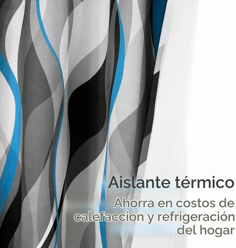 Vista 4 de weesire Cortinas modernas a rayas azules y grises, 50% bloqueo de luz, oscurecimiento con ojales, cortina azul para sala de estar, villa Azul-50%