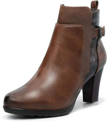 Vista 7 de mysoft - Botines de mujer con cremallera, tacón grueso apilado, botas de tobillo con hebilla y correa en el tobillo Marrón (Brown Buckle)