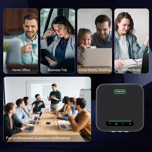 Vista 9 de TONGVEO Altavoz de conferencia Bluetooth con micrófono, AI Cancelación de ruido USB/Altavoz inalámbrico para PC, 4 micrófonos 360 ° de captación