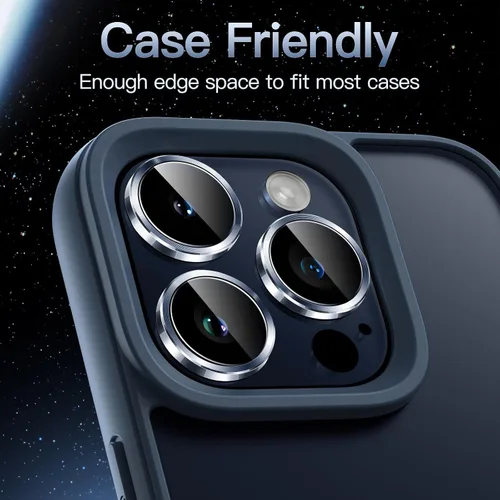 Vista 7 de JETech Protector de lente de cámara para iPhone 15 Pro/15 Pro Max, azul, 1 juego Vidrio templado 9H, cubierta de anillo individual de metal