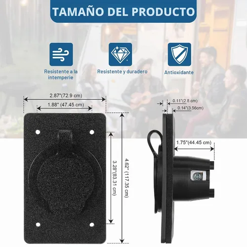 Vista 3 de Paquete de 1 receptáculo de entrada de alimentación macho con brida de hoja Negro