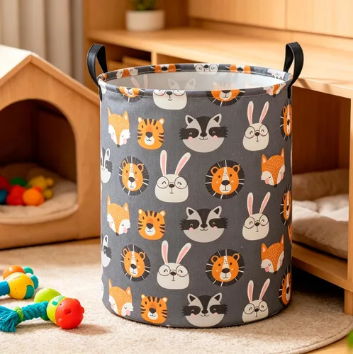 Vista 2 de CLOCOR Cesta de lavandería para niños, contenedor de almacenamiento de tela plegable, cesta de guardería para niños, cubo de juguetes para niños